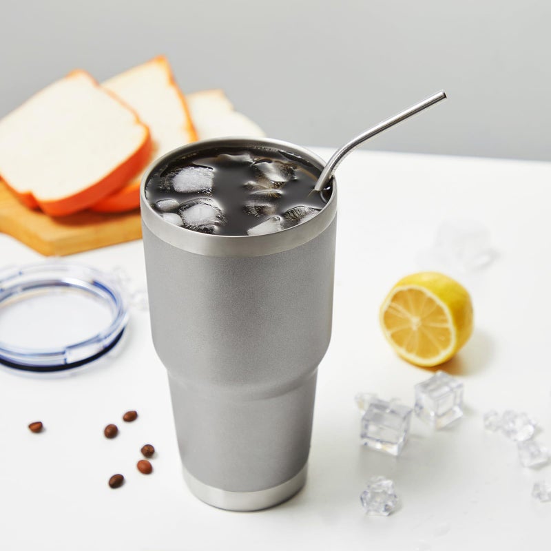 MEWAY 30oz Insulated Tumbler With Lids and Straws,Stainless Steel Double Vacuum Coffee Tumbler Cup, Brush, Durable Powder Coated Coffee Cup for Cold & Hot Drinks, Office, Travel(Cold Grey,4 PACK) - Image 5